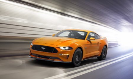 2018 Ford Mustang V8 GT Performace Pack - Orange Fury Exterior - Front Quarter - Dynamic