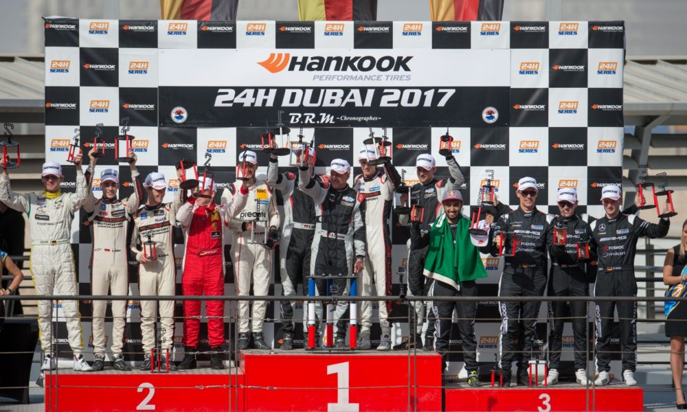 24h Dubai 2017 Podium - Porsche and Mercedes-AMG