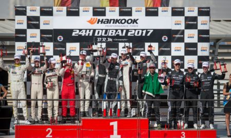 24h Dubai 2017 Podium - Porsche and Mercedes-AMG