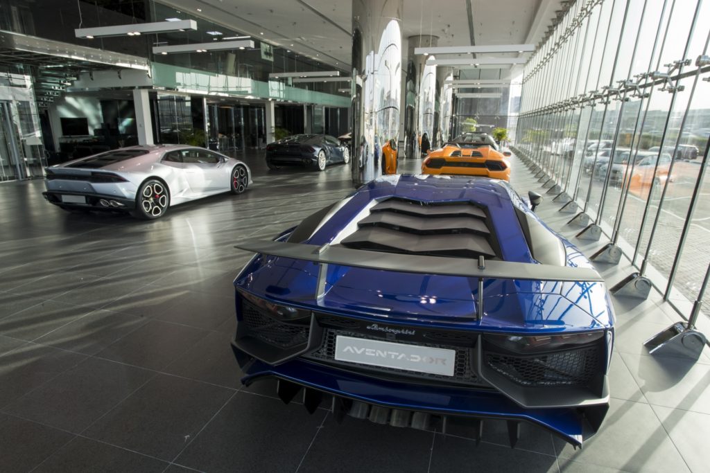 Largest Lamborghini Showroom Opens In Dubai - Interior - Blue Aventador SV