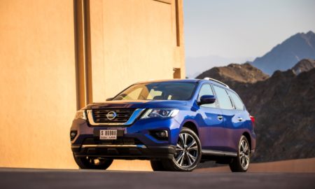 Nissan Middle East launches the refreshed 2018 Nissan Pathfinder - Blue Exterior - Front Right Side Exterior - Static