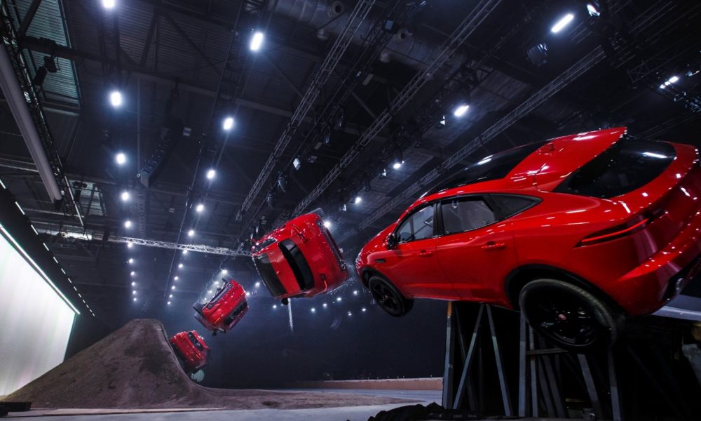 Jaguar E-PACE Sets Record For Furthest Barrel Roll in a Production Vehicle - Mid-flight - Rear View