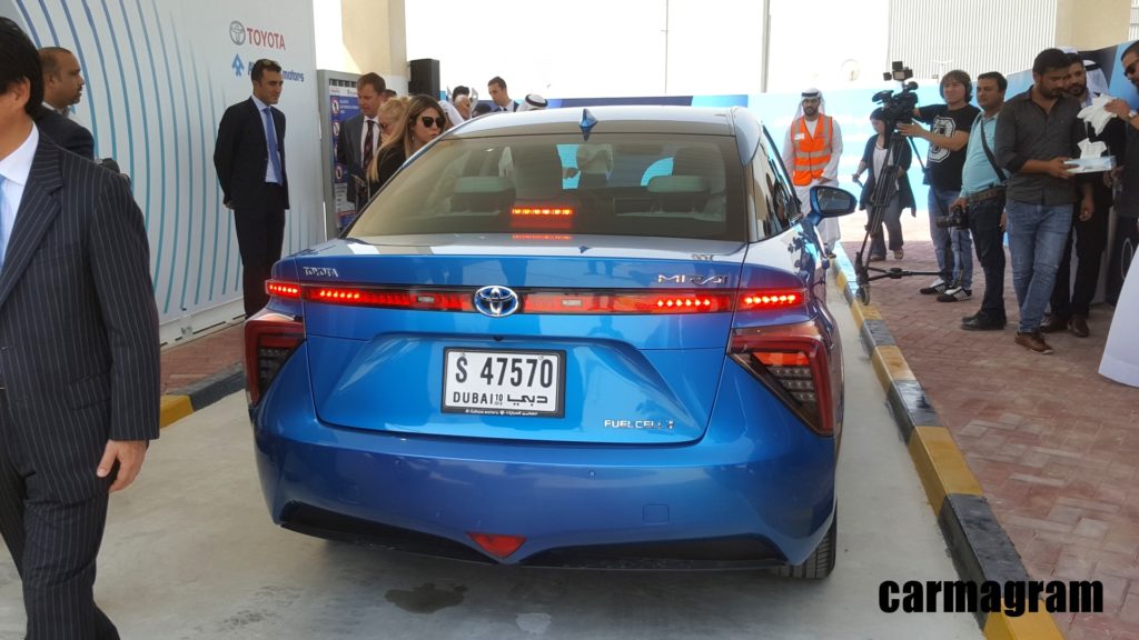UAE's first Hydrogen Fuel Station inaugurated in DFC, Dubai, UAE - Toyota Mirai - Rear View