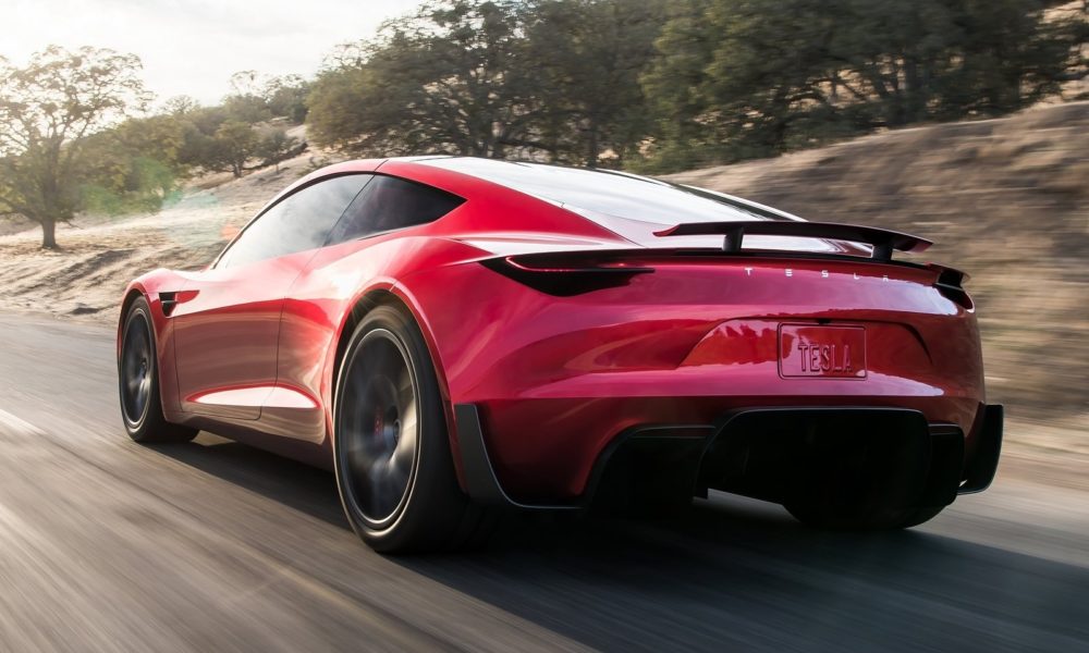 Tesla Roadster - Red Exterior - Rear Side View - Dynamic