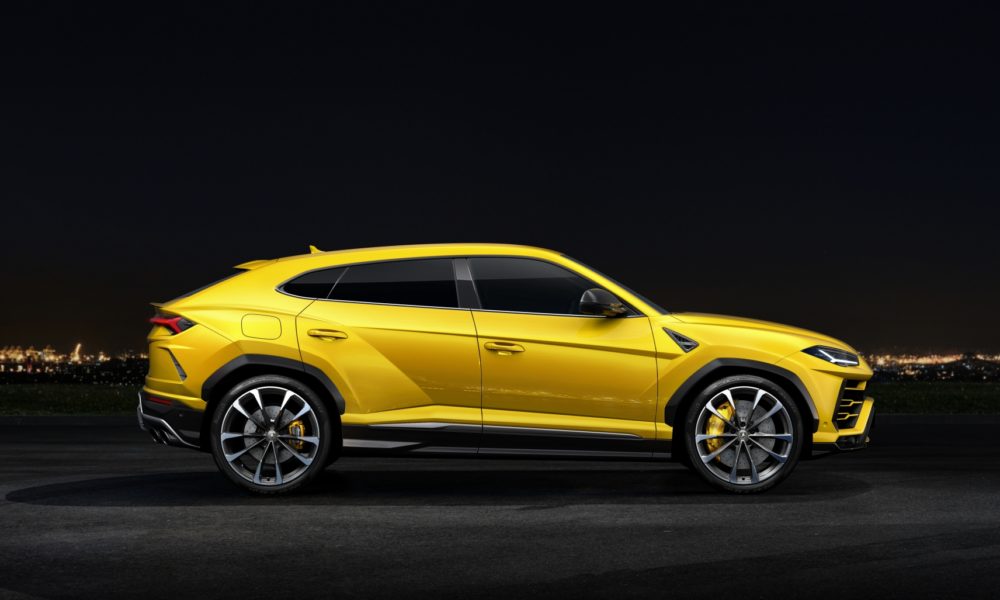 2018 Lamborghini Urus SUV - Yellow Exterior - Side View - Black Background